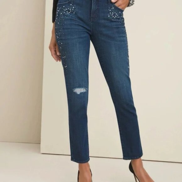 Chicos's so slimming jeweled distressed denim jeans size 3 - Picture 1 of 8
